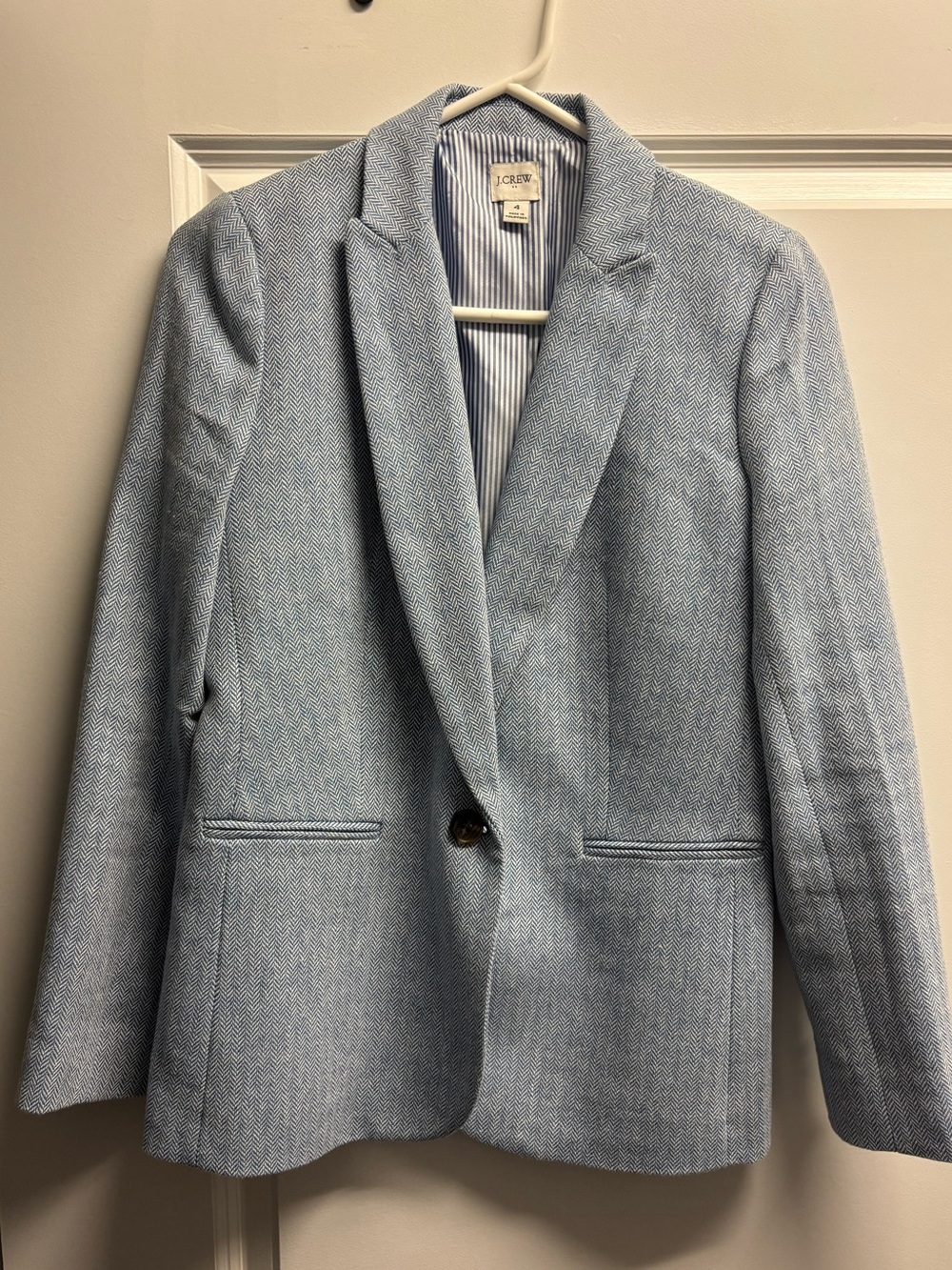 J. Crew Light Blue Herringbone Single-Button Blazer